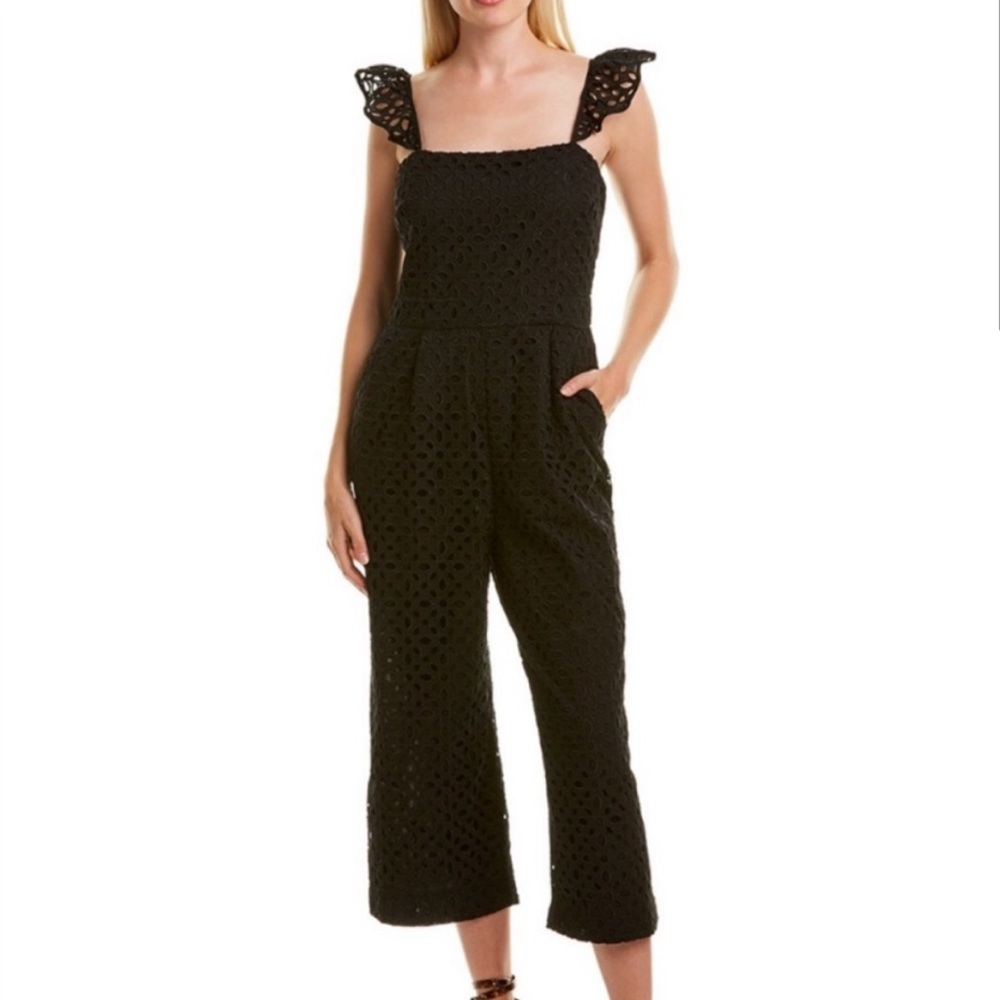 J.Crew Black Ruffle Jumpsuit In Embroidered Eyelet